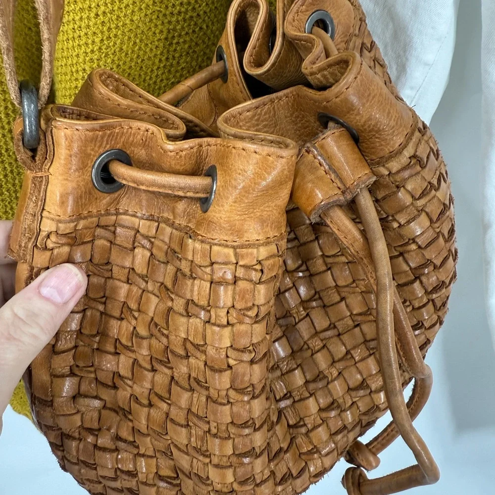Unnamed leather woven hobo crossbody with drawstring purse
